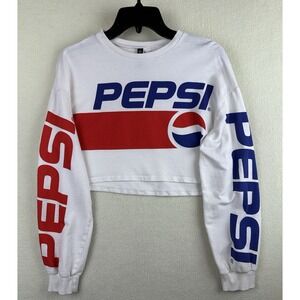 Vintage Divided Cropped Pepsi Logo Sweatshirt Womens Small White Sleeve Logo